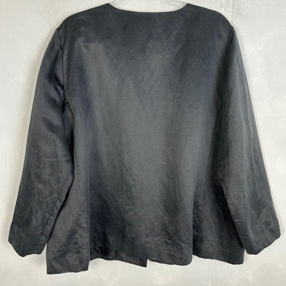 Eileen Fisher women size 1X open front jacket organic linen silk black w pockets - Picture 6 of 9